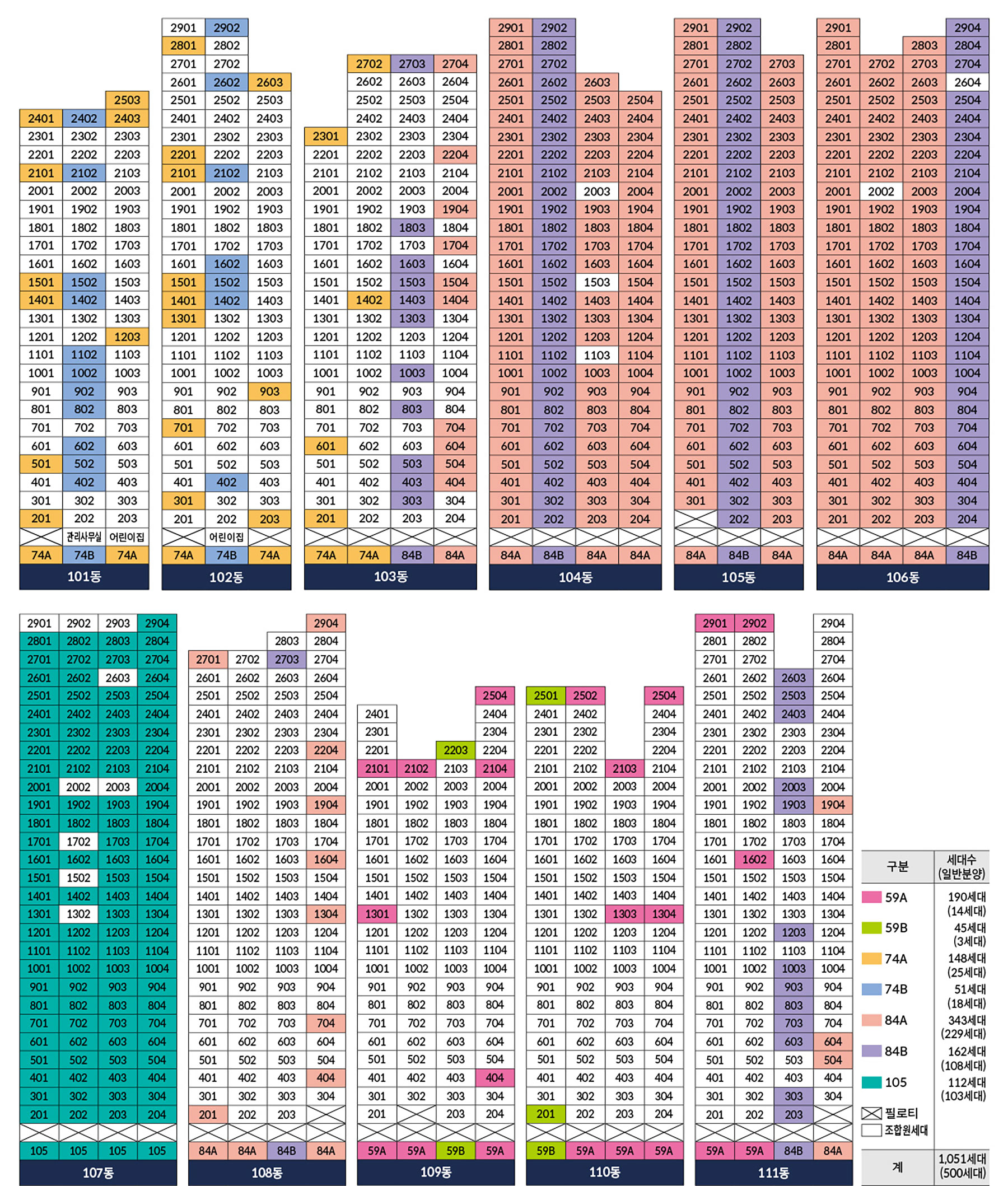 천안 동문디이스트 파크시티 동·호수배치도